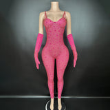 Sexy suspender, individual gloves, personalized design, full diamond, super flash stage runway jumpsuit, dropshipping