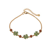 S925 Sterling Silver Gold Plated South Red Hetian Jasper Personalized Fashion Four Leaf Clover Bracelet