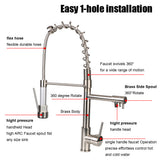 Crane Tap with Dual Spout Hot Cold Water Mixer Kitchen Sink Faucet Brass Pull Down Spring Dual Swivel Spouts Deck Mounted
