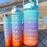 Sports threepiece gradient color frosted bouncing large capacity sports water bottle set cups