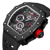 PINTIME Man Watch Waterproof 30m Quartz Wristwatch Luxury Tonneau Case Chronograph Silicone Strap Calendar Luminous Reloj Hombre