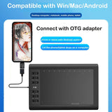 10x6" Professional Graphics Drawing Tablet 12 Express Keys 8192 Levels Battery-Free Stylus/30pcs Pen Refill Support PC/Laptop
