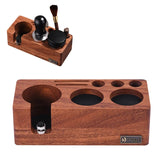 Walnut Tamping Station - 54mm/58mm Espresso Machine Portafilter Stand with Adjustable Height, 3-in-1 Coffee Tamper