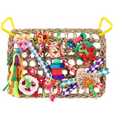 Bird Toys,Bird Foraging Wall Toy,Seagrass Woven Climbing Hammock Mat With Colorful Chewing Toys, Suitable For Lovebirds