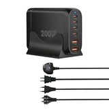 New 200W GaN Desktop Phone 6-port Type C PD QC3.0 For iPhone Samsung Xiaomi Fast Mobile USB Charger