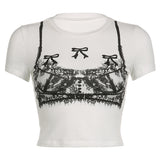 Europe And America Cross Border Fashion Underwear Printing Contrast Color Loose All-match Short Sleeve T-shirt Top