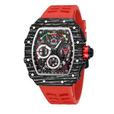 PINTIME Man Watch Chronograph Sport Quartz Wristwatch Silicone Strap Luminous Waterproof 3Bar Tonneau Case Clock Reloj Hombre