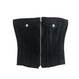 Spring Women's Tight Zipper Raw Edge Denim Top