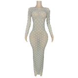 Fashionable full diamond long dress, temperament, internet celebrity blogger, same style ball and banquet dress