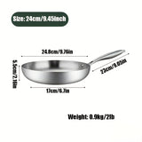 1pc, Frying Pan, 304 Stainless Steel Frying Pan, Professional Grade Pans For Cooking, Tri-Ply Fry Pan, Kitchen Gadgets
