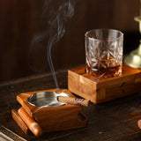 1pc Cigar Humidor And Cigar Ashtray Set, Wooden Ashtray With Cigar Jar Tray, Drawer, Cigar Slot, Home And Office Cigar Accessories Gift Sets For Men