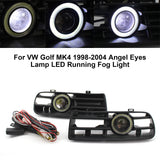 1 Pair Car Auto White Front Bumper Grilles Replacement For VW Golf 4 1998-2004 Angel Eyes Lamp LED Running Fog Light