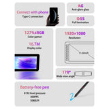 AP1106 LCD Graphics Drawing Tablet Monitor 11.6 Inch Size 1920*1080 Display 8192 Pressure Level Passive Support Windows OS