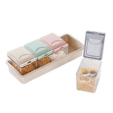 4 Grids Wheat Straw Seasoning Box Kitchen Cruet Condiment Bottle Jar Storage Box Salt Pepper Cumin Powder Salt Pepper Box Tool