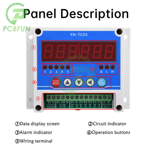 DC 12-24V 5-channel 6 Digit LED Counters Tachometer NPN Hall Proximity ...