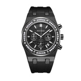 PINTIME Watch for Men Waterproof 30m Fashion Quartz Wristwatch Diamond Iced Bezel Sports Silicone Strap Chronograph Reloj Hombre