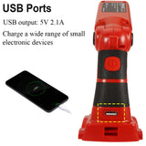 12W Cordless LED Work Light with USB Port Outdoor Flashlight Portable Spotlight for Milwaukee 20V Max Li-ion Battery
