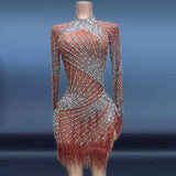 Wind and temperament Latin cha dance costume practice suit skirt hem tassel multiple colors pearl rhinestone splicing