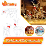 3PCS Handmake Iron Art Elk Deer Christmas Garden &LED Light Glowing Glitter Reindeer Xmas Home Outdoor Yard Ornament Decor