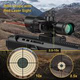 2.5-10x40 Laser Scope Red Green Illuminated Mil-dot Reticle Riflescope with Red Green Laser Sight Tactical Scope for Hunting