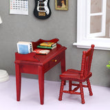 1/12 Dollhouse Miniature Wooden Desk Chair Set Dolls House Room Furniture Decor Accessories