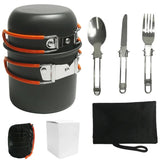 Multi functional portable outdoor cooking kit,equipped with pot and foldable spoon, fork, knife,used for camping picnics