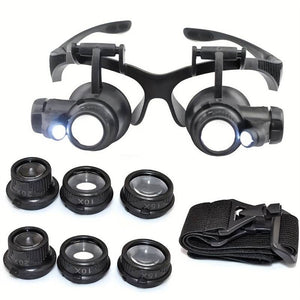 Magnifying Glass With LED Light Head Mount Magnifier Appraisal Of Antique Repair Glasses 10X 15X 20X 25X Hands Free Magnifying Loupe Eyeglass With Replaceable Lenses For Reading Jewelry Work Watch Repair