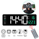 Large LED Wall Clock Dual Alarms Digital Clocks Silent Table Clock Wall-mounted Temp Date Power Off Memory Remote Control