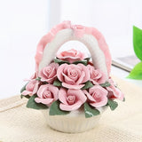 1pc Artificial Flower, Ceramic Flower Ball, Ceramic Handmade Rose Basket, Handmade Exquisite Gift Ceramic Flower Decorative Ornaments, Ceramic Collectibles, Winter Christmas Gifts