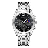 PINTIME Man Watch Waterproof 3Bar Casual Quartz Wristwatch Stainless Steel Strap Moon Phase Dial Work Chrono Function Clock Gift