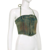 Washed Tie-dyed Zipper Button Tight Irregular Outer Wear Denim Small Sling