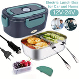 1pc, Electric Lunch Box Beto Box, Electric Steamer, Dual Purpose 220V 12V Electric Heating Lunch Box, Kitchen, Stainless Steel School Bus Picnic Food Heater