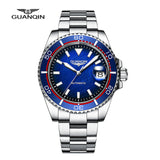 Guanqin Sapphire Glass Men's Automatic Mechanical Watch NH35A Power Reserve Chronograph 100M Water Resistant 42mm Ceramic Bezel