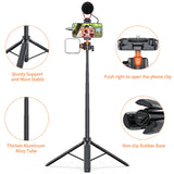 140cm/55in Selfie Stick Tripod Stand with Flexible Ball Head Phone Holder 1/4 Inch Screw Connection for Smartphone