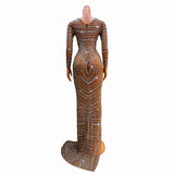 Adult Gift Multi colored Side Split Slim Fit sleeved Car Model Photography Long Dress