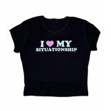 Round Neck Pullover Short Sleeve Letter Print Navel European And American T-shirt