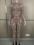 2024 stage performance costumes are full of pearl pattern design, shaping a slim and sexy runway jumpsuit