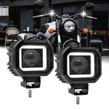 2PCS Motorcycle LED Headlight Projector Lens Dual Color ATV Scooter Driving Fog Light Auxiliary Square/Round Spotlight Lamp