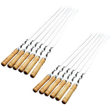 12Pcs 55Cm BBQ Skewers Long Handle Shish Kebab Barbecue Grill Stick Wood BBQ Fork Stainless Steel Outdoors Grill Needle