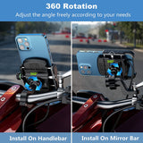 USB QC 3.0 36W Waterproof 12V/24V Motorcycle Phone Holder Mount on 22-32mm Handlebar Mirror Bar Fit 4-7 inch Cellphones
