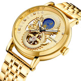 PINTIME Watch for Men Automatic Mechanical Wrist Watches Stainless Steel Strap 3D Dragon Emboss Luxury Business Wristwatch Reloj