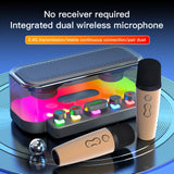 Karaoke hine with Two Wireless Microphones Portable BT Speaker LED Lights Control High Volume Adjustable Super Bass Diaphragm