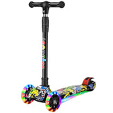 Foldable Light-Up Wheels 3 Wheel Adjustable Height Kids Push Scooter Non-Slip Deck for Children Ages 2-10