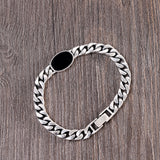 Fashion Trendy Men's S925 Silver Inlaid Black Agate Bracelet Simple