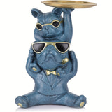 1pc Black Bulldog Mother And Son Statue, Resin French Bulldog Key Holder, Creative French Home Decor Centerpiece For Entryway Key Bowls, Office Candy Bowls, Cool French Bulldog Desktop Decorations