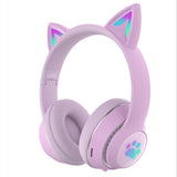 Cute Cat Ears Kids Wireless Headphones with Mic LED Bluetooth 5.0 Cartoon Headset for Girls Music Children's Earphones