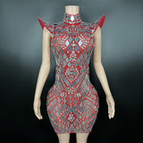 Fashionable standing shoulder sleeves, temperament, personality, ultra short skirt, lens pattern design, sense of direct sales