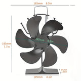 1pc 6-Blades Heat Powered Wood Stove Fan  Thermometer, 122°F Start Non Electric Eco Fireplace Fan For Gas/Pellet/Log/Wood Burning Stoves, Silent Operation Thanksgiving Halloween Christmas Gift Fall Winter Essential Fireplace Accessories