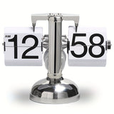 1pc Automatic Page-turning Mechanical Desk Clock, Black And White Simple Alarm Clock, Metal Desktop Clock Ornaments, For Home Room Desk Office Decor, Christmas Gifts