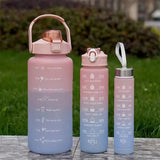 Sports threepiece gradient color frosted bouncing large capacity sports water bottle set cups